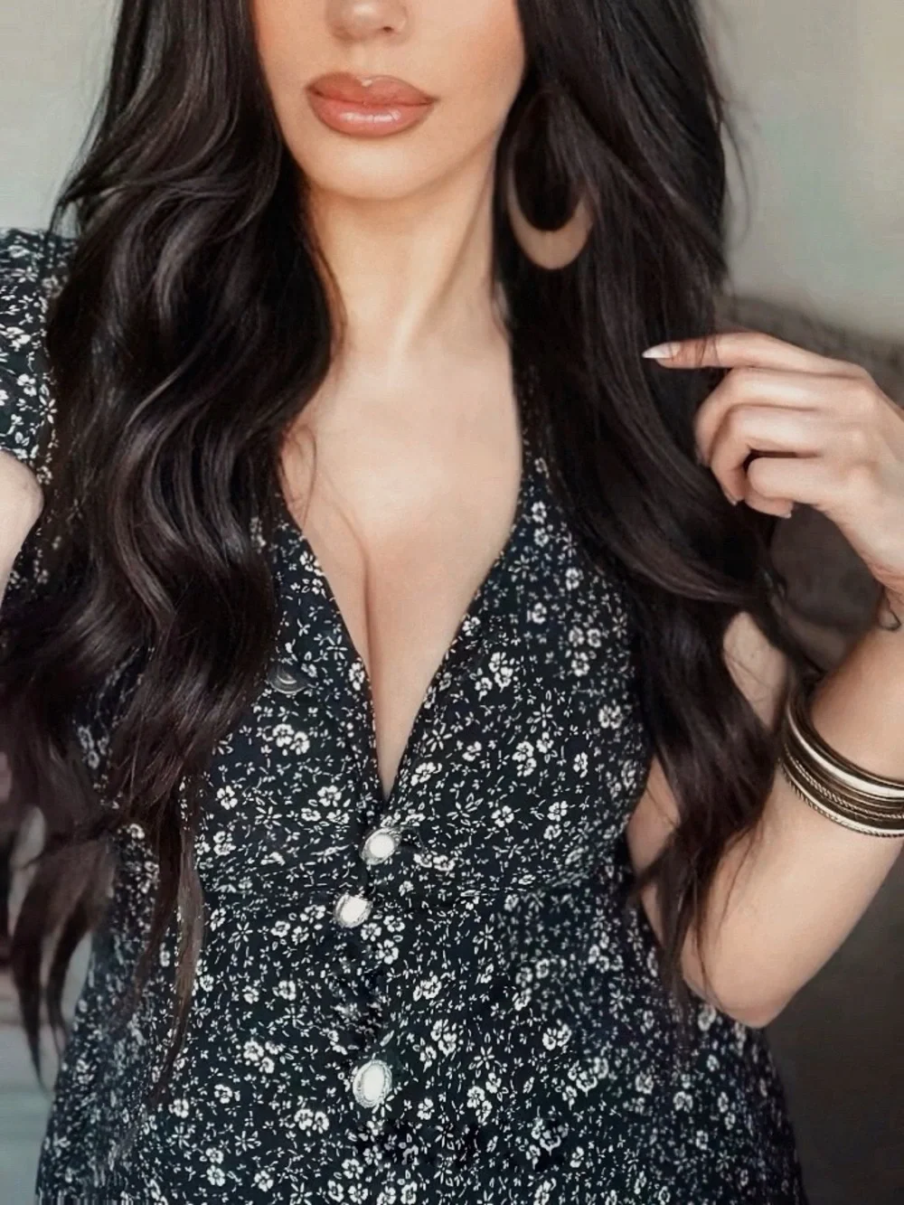 Black Floral Button-Front Mini Dress - Picture 2 of 2